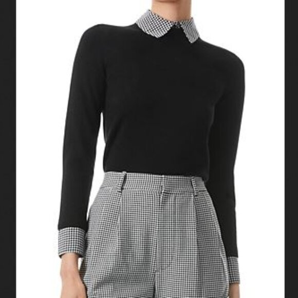 *NEW Alice + Olivia Houndstooth Cuff & Collar Black Sweater Size XS - Picture 1 of 10
